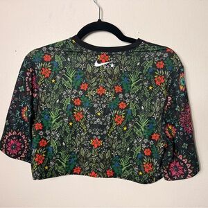 Nike Black Crop Top with Pink and Yellow Floral Design